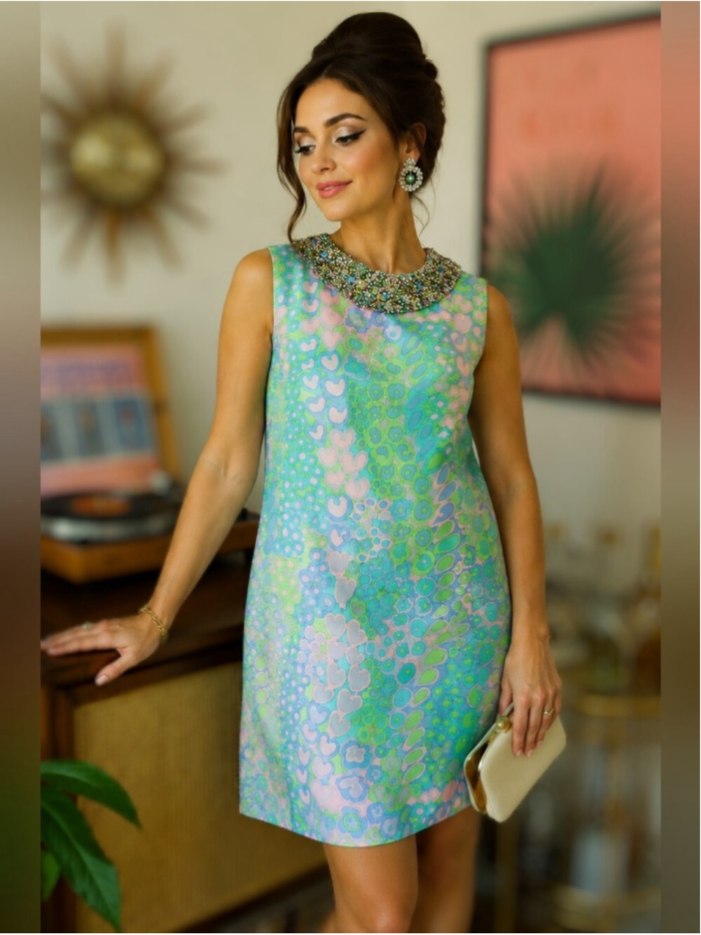 Vintage 1960s Saks Fifth Avenue Jeweled Mod Shift Dress